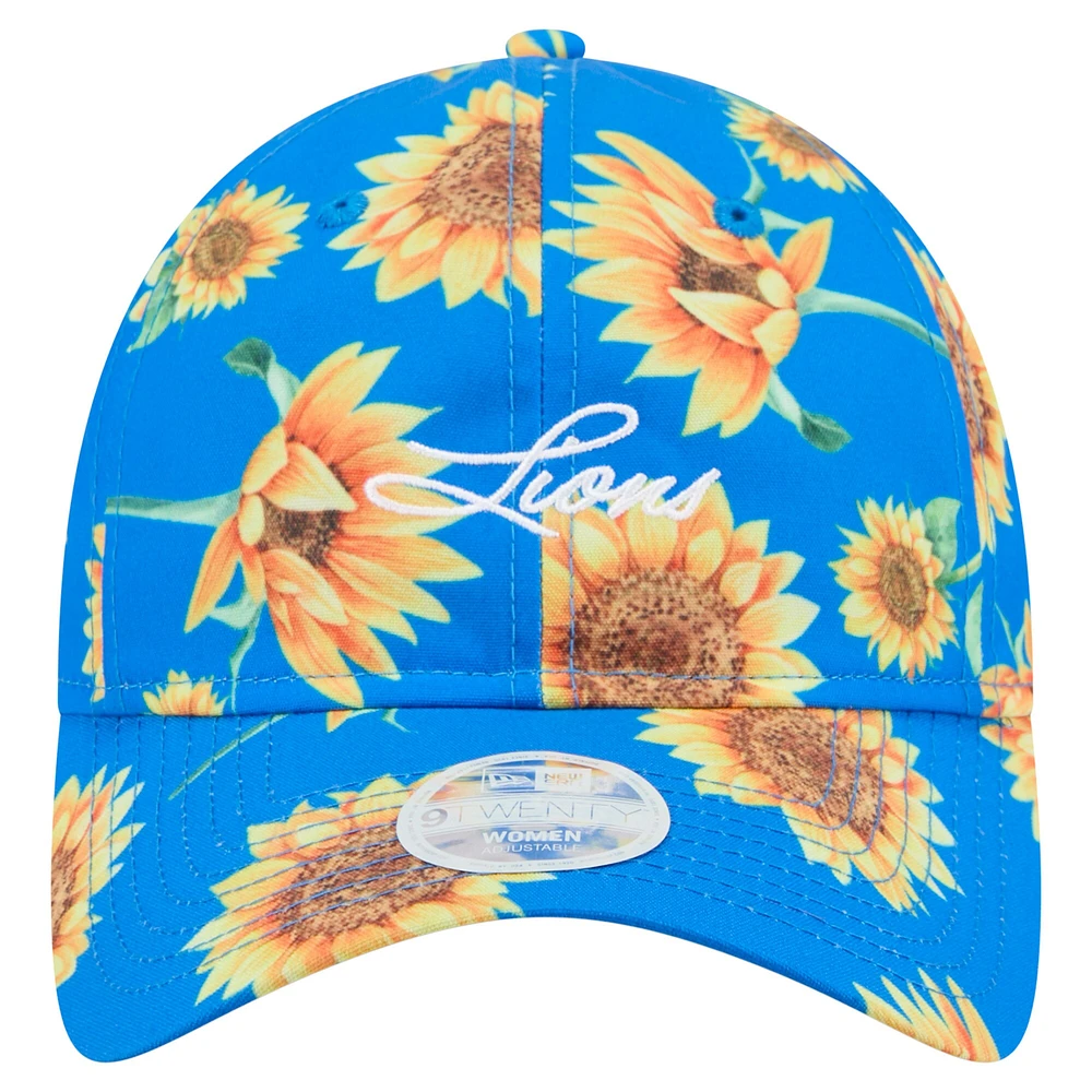 Women's New Era Blue Detroit Lions Adventure Sunflower 9TWENTY Adjustable Hat