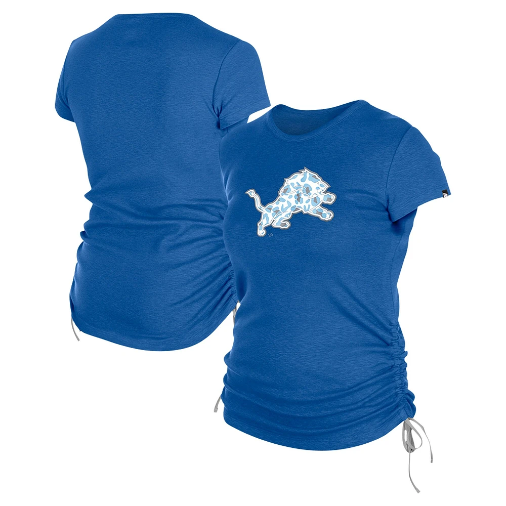 T-shirt froncé sur le côté des Detroit Lions New Era pour femme bleu