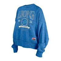 Women's New Era Blue Detroit Lions Throwback Boxy Sweatshirt