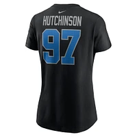 T-shirt Nike Aidan Hutchinson pour femme avec nom et numéro de joueur des Lions Detroit noir