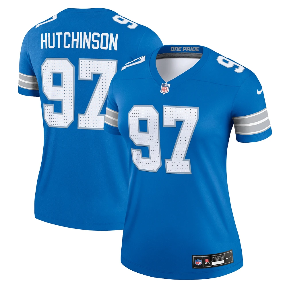 Haut Nike Aidan Hutchinson bleu pour femme, joueur légendaire des Detroit Lions