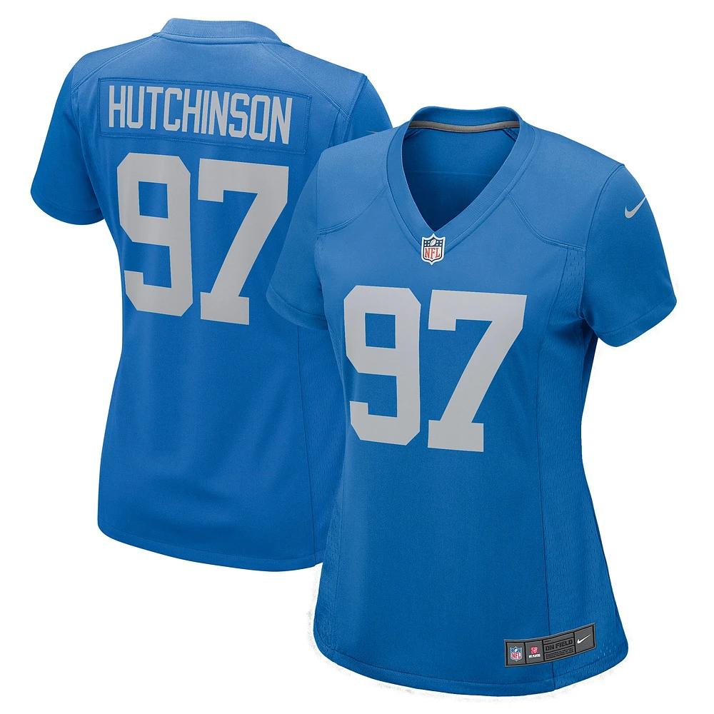 Maillot de joueur Nike Aidan Hutchinson des Detroit Lions bleu pour femme