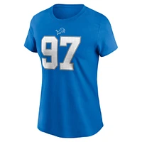 T-shirt Nike Aidan Hutchinson pour femme, bleu, nom et numéro du joueur des Detroit Lions