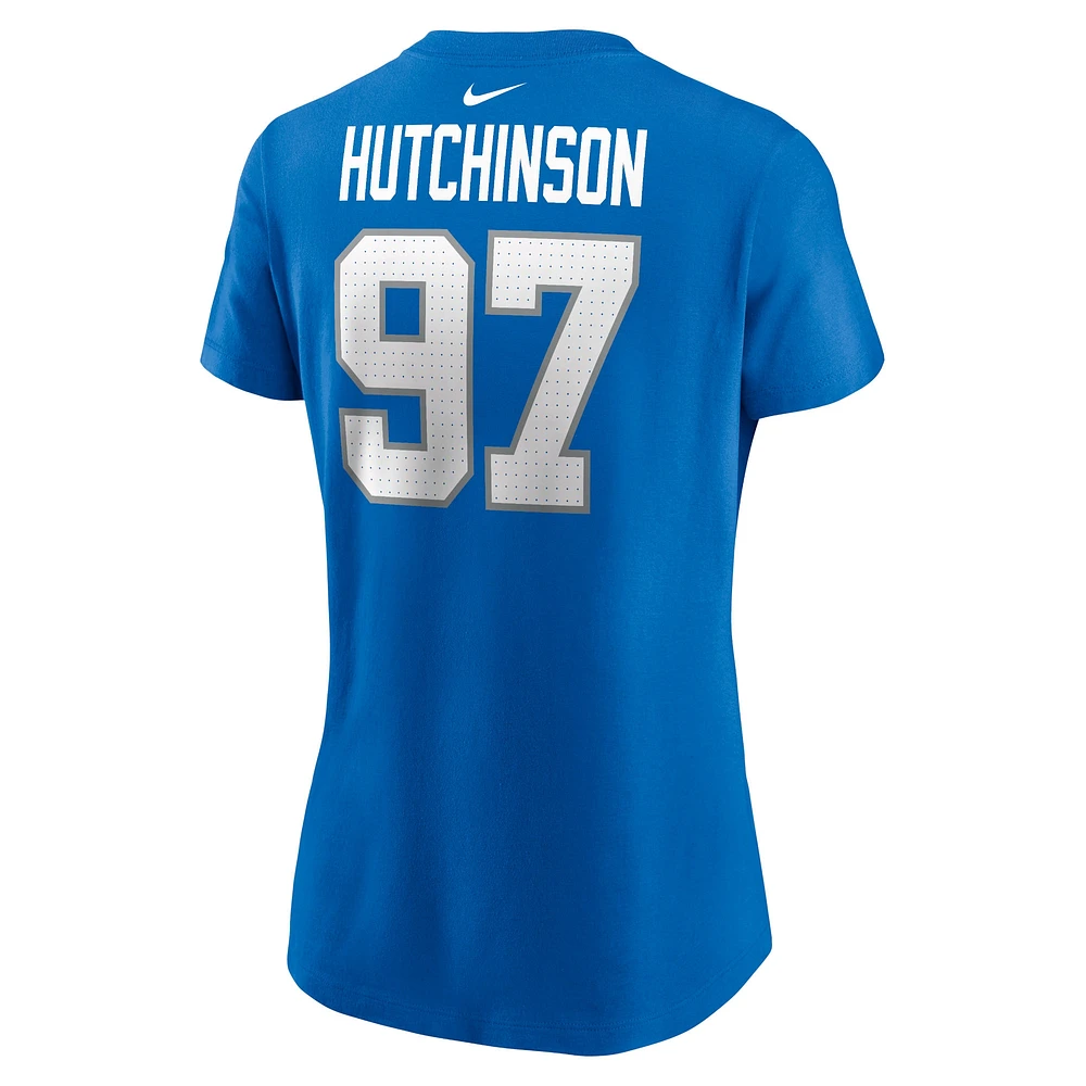 T-shirt Nike Aidan Hutchinson pour femme, bleu, nom et numéro du joueur des Detroit Lions