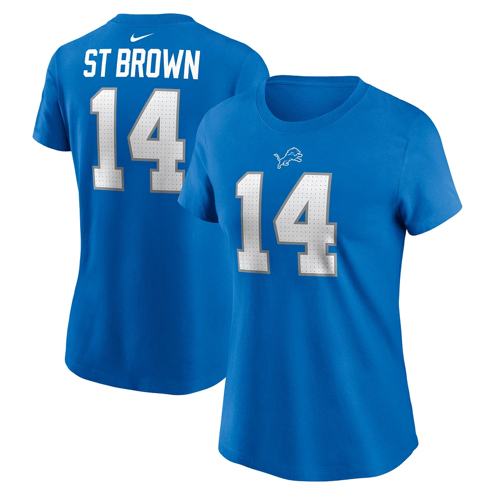 T-shirt avec nom et numéro de joueur Nike Amon-Ra St. Brown Blue Detroit Lions pour femme