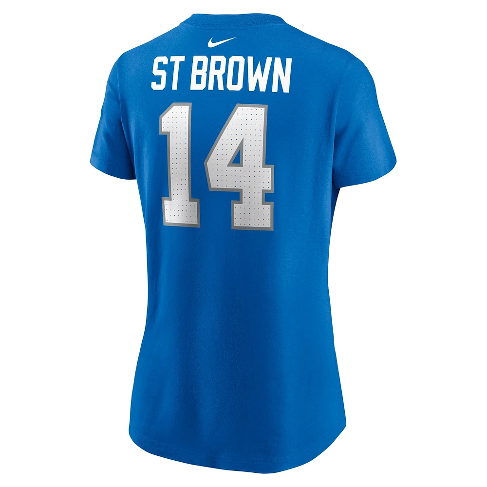 T-shirt avec nom et numéro de joueur Nike Amon-Ra St. Brown Blue Detroit Lions pour femme