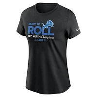 T-shirt Nike noir pour femme Detroit Lions 2024 NFC North Division Champions Locker Room Trophy Collection