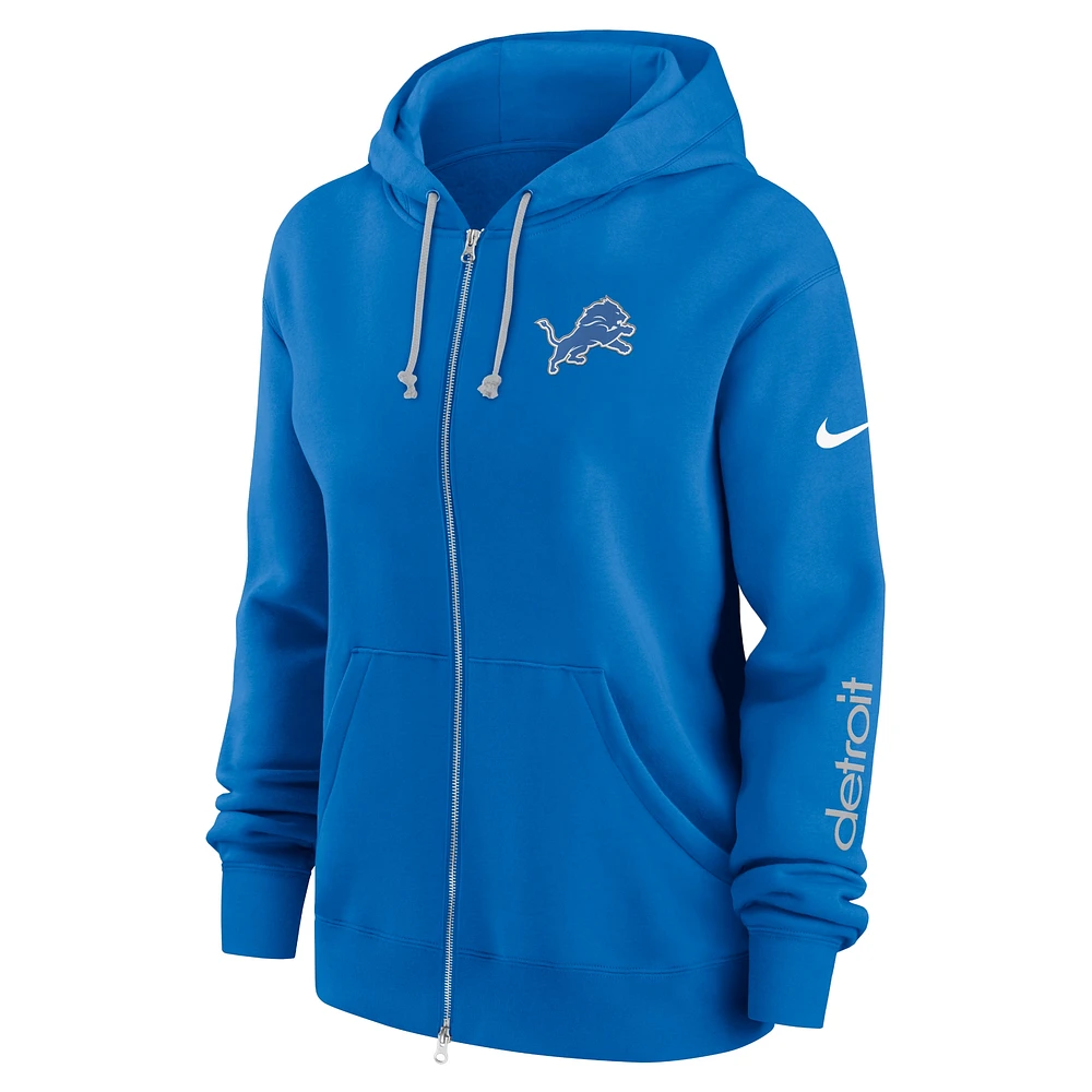 Women's Nike Blue Detroit Lions Phoenix Hoodie Full-Zip Sweatshirt