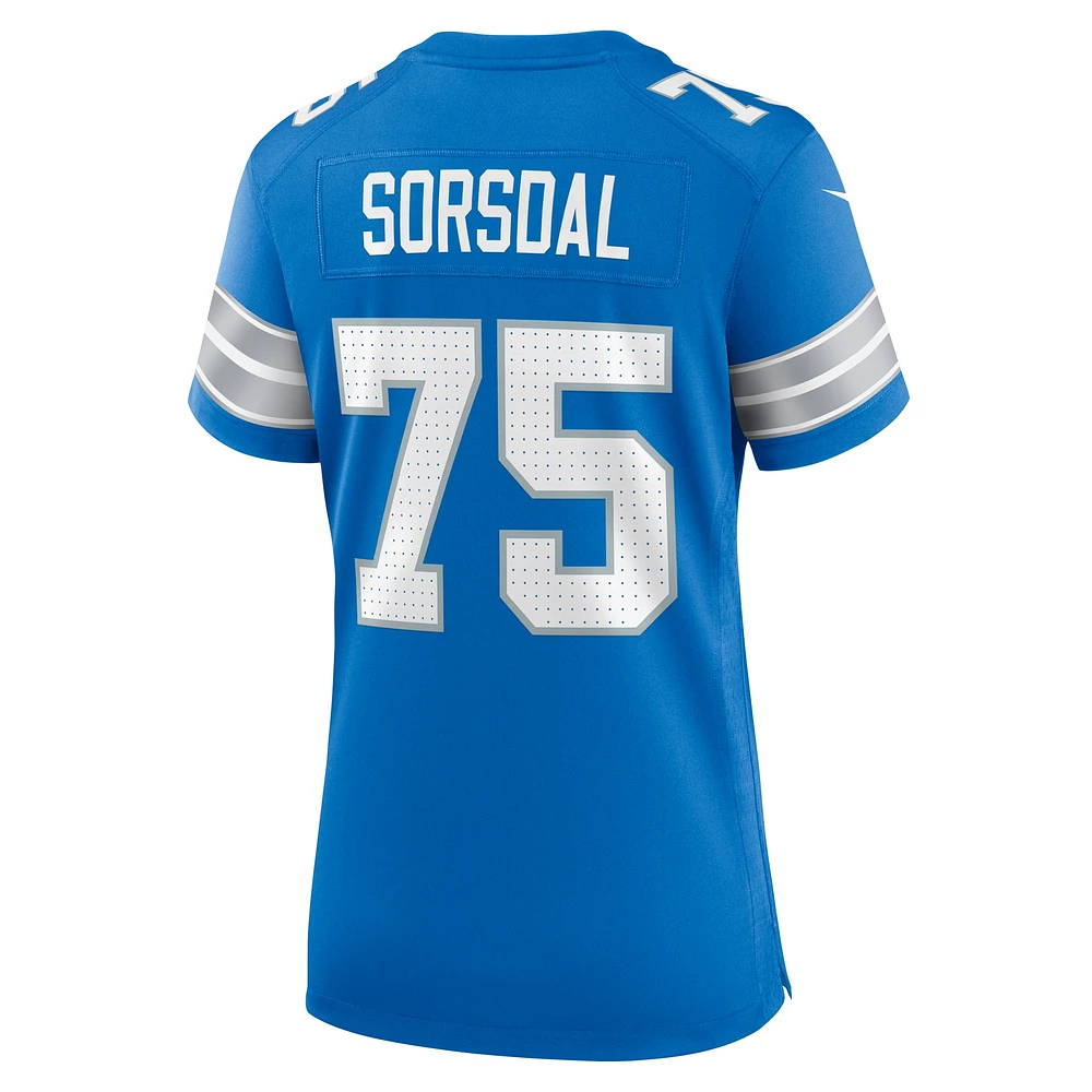 Maillot de match Nike Colby Sorsdal bleu pour femme des Lions Détroit