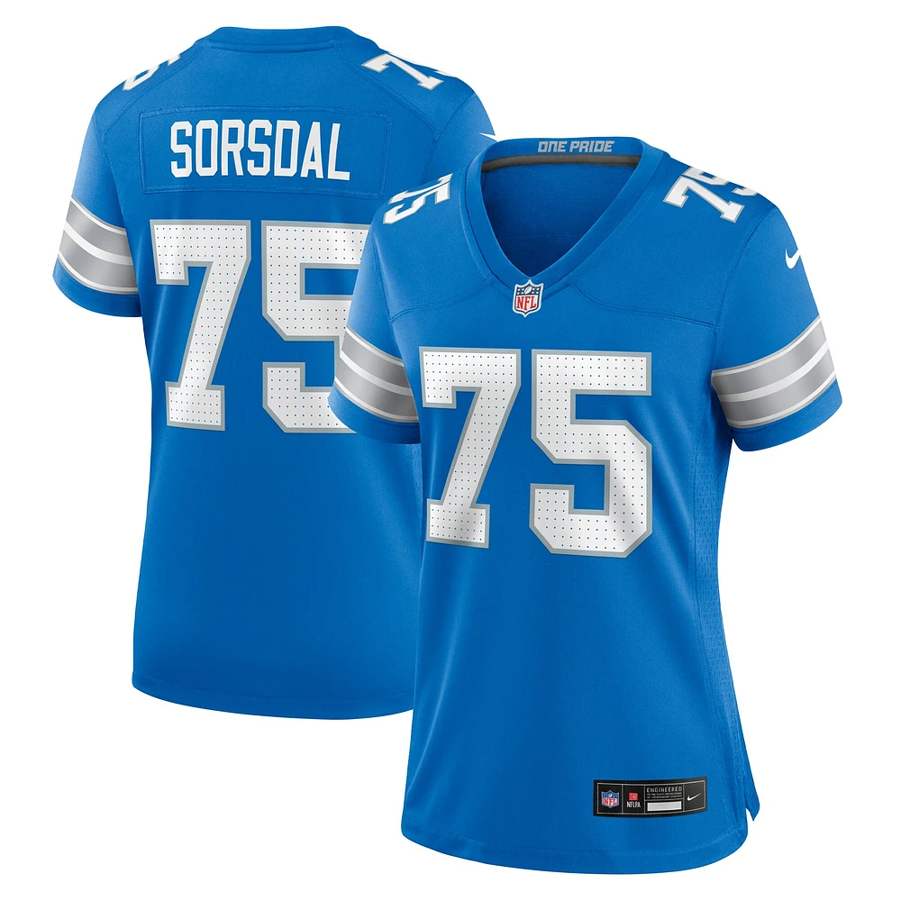 Maillot de match Nike Colby Sorsdal bleu pour femme des Lions Détroit