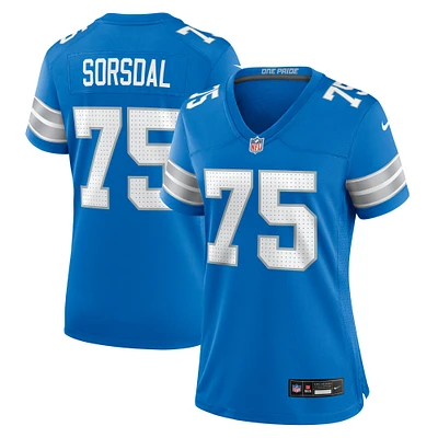 Maillot de match Nike Colby Sorsdal bleu pour femme des Lions Détroit