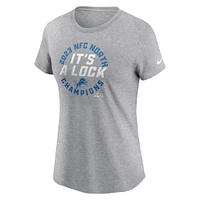 T-shirt Nike gris Detroit Lions 2023 NFC North Division Champions Locker Room Trophy Collection pour femme