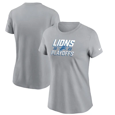 T-shirt emblématique Nike gris Detroit Lions 2023 NFL Playoffs pour femme