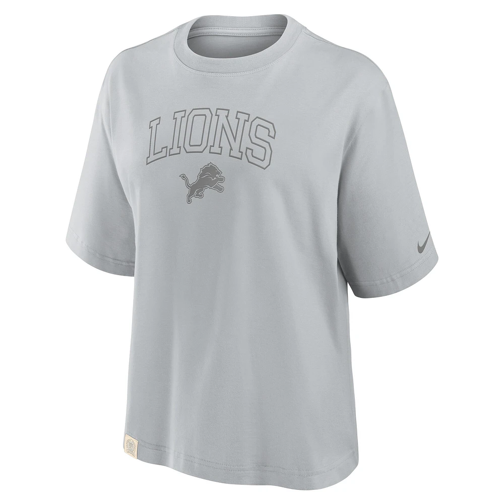 T-shirt Nike gris Glory Arch Boxy pour femme des Lions de Detroit