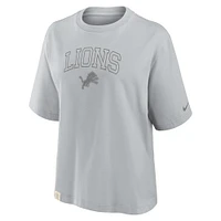T-shirt Nike gris Glory Arch Boxy pour femme des Lions de Detroit