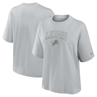 T-shirt Nike gris Glory Arch Boxy pour femme des Lions de Detroit