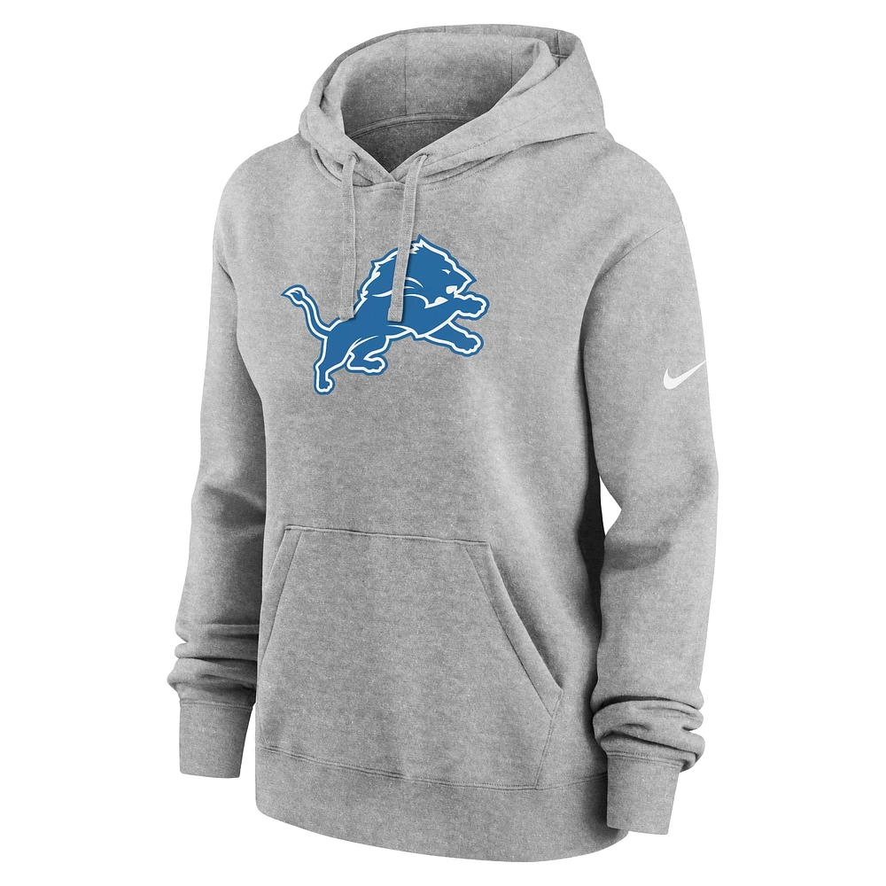 Women's Nike Heather Gray Detroit Lions Club Fleece Pullover Hoodie