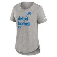 T-shirt Nike gris chiné à trois bandes Detroit Lions Fashion pour femme