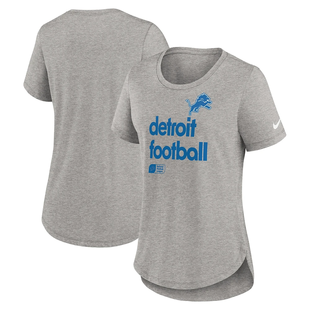 T-shirt Nike gris chiné à trois bandes Detroit Lions Fashion pour femme