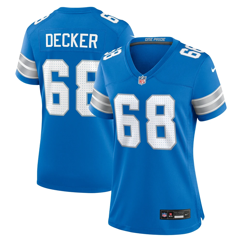 Maillot de match Nike Taylor Decker bleu Detroit Lions pour femme