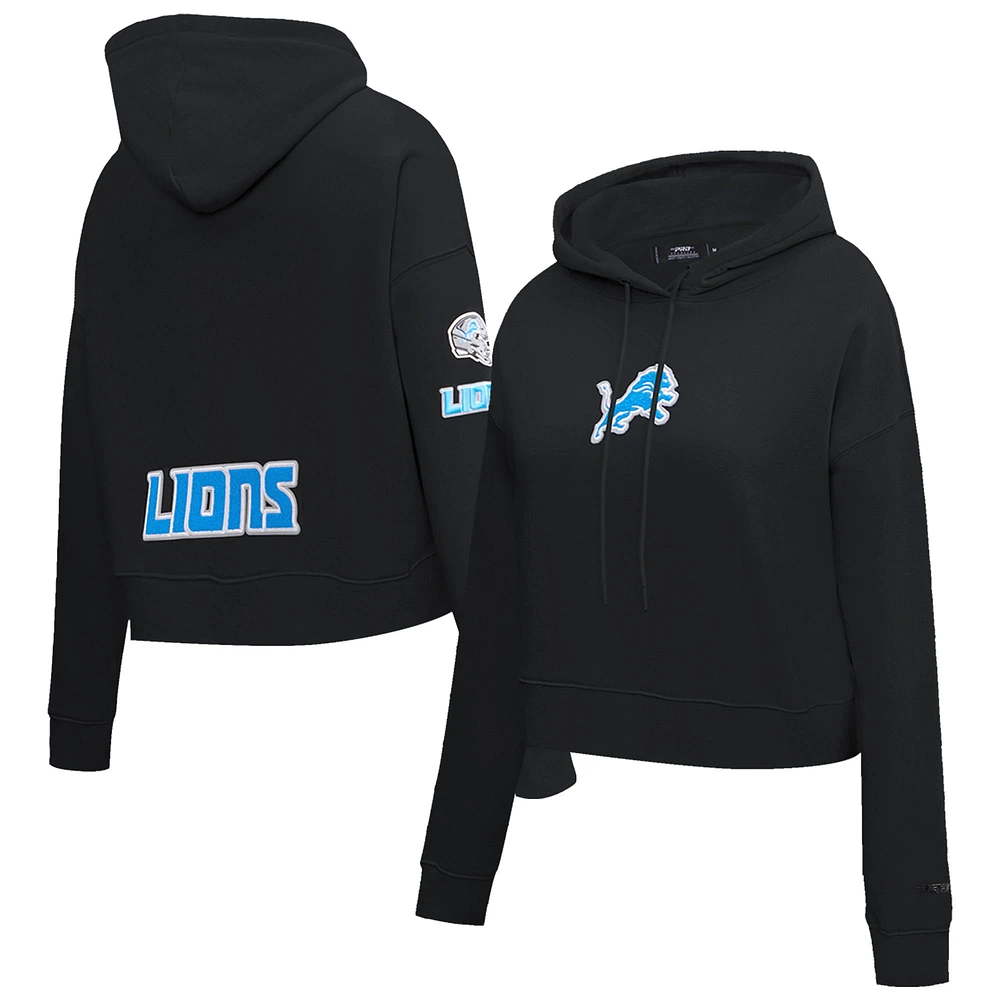 Women's Pro Standard Black Detroit Lions Classic Fleece Cropped Pullover Hoodie