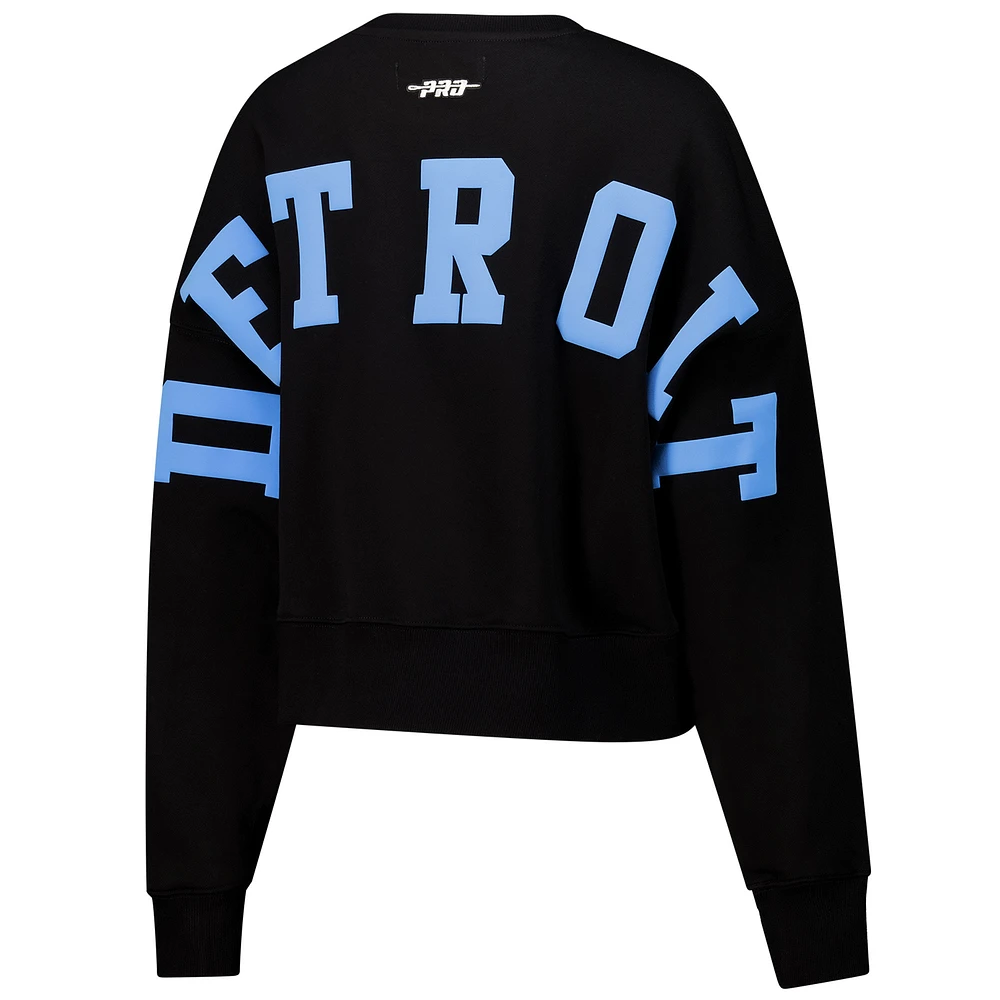 Women's Pro Standard  Black Detroit Lions Wingspan Boxy Cropped Pullover Sweatshirt