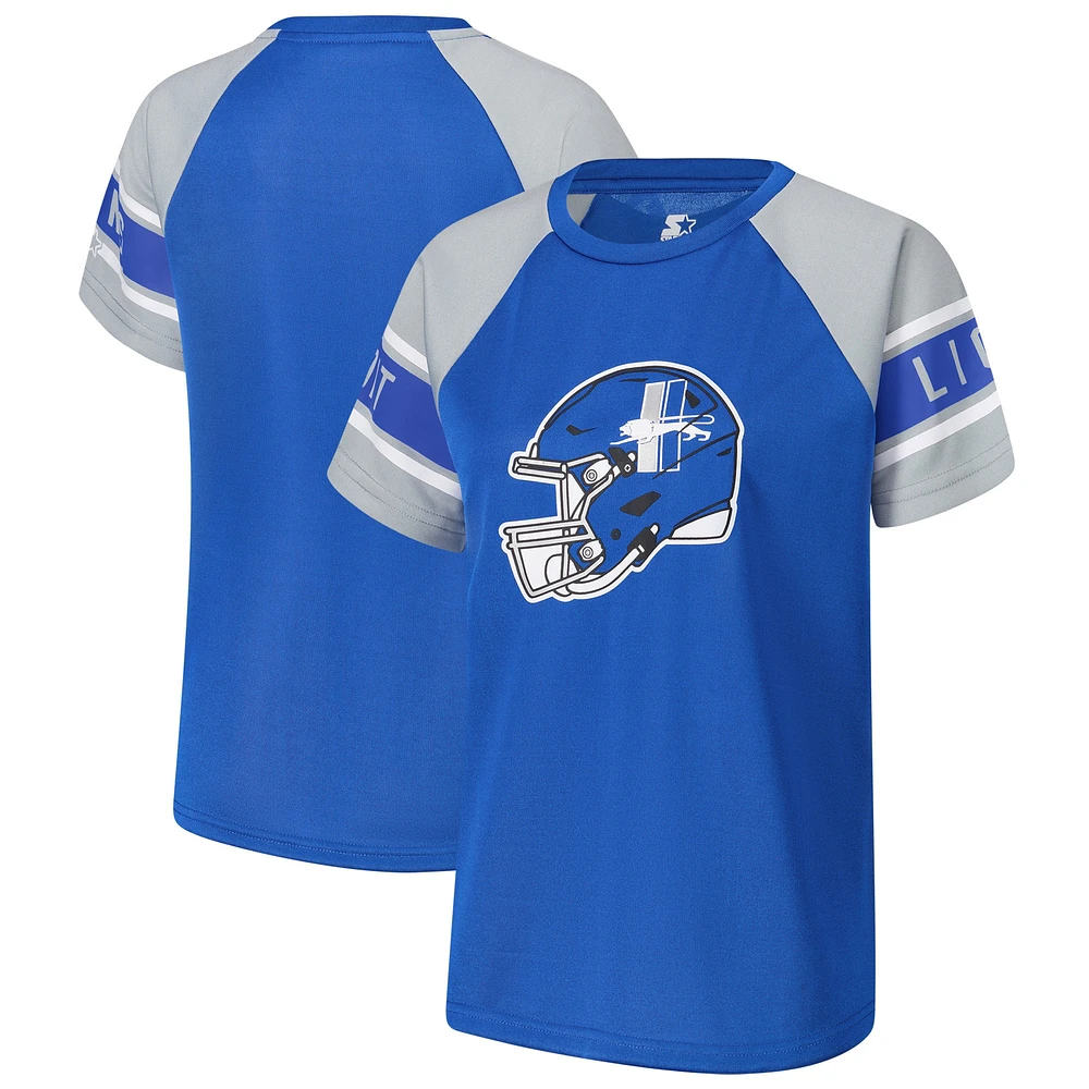 Haut raglan à blocs de couleurs bleu pour femme Detroit Lions Starter