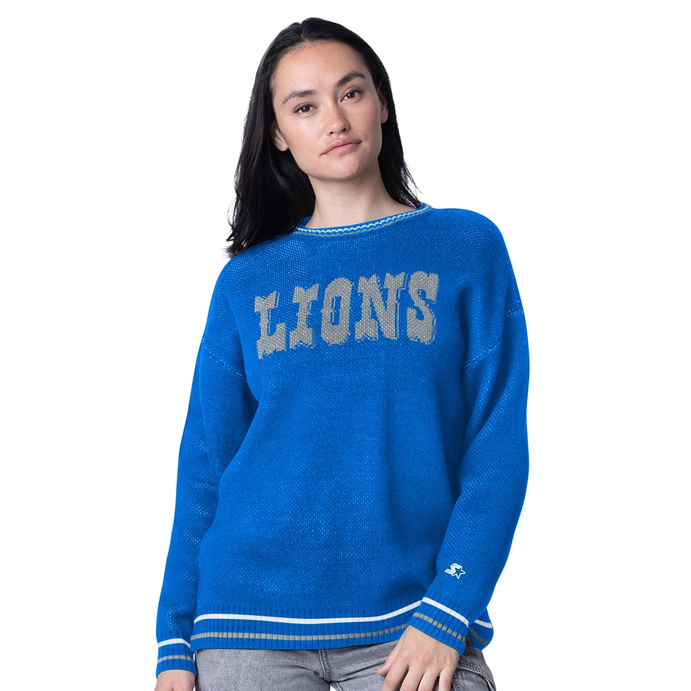 Pull oversize en tricot intarsia Starter Blue Detroit Lions pour femme