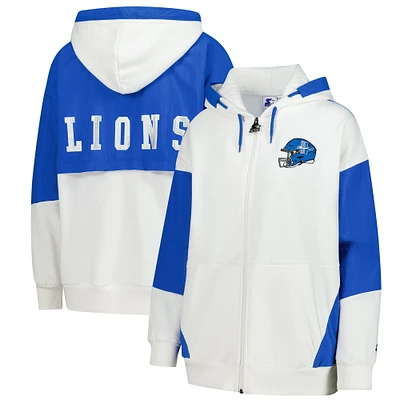 Sweat à capuche entièrement zippé blanc Detroit Lions Scrimmage pour femme