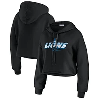 Women's WEAR by Erin Andrews Black Detroit Lions Prime Cropped Pullover Hoodie