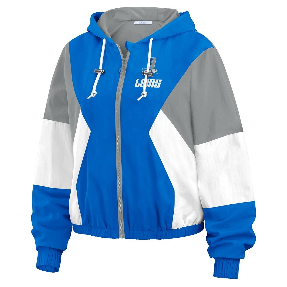 Women's WEAR by Erin Andrews Blue/Gray Detroit Lions Color Block Full-Zip Windbreaker Jacket