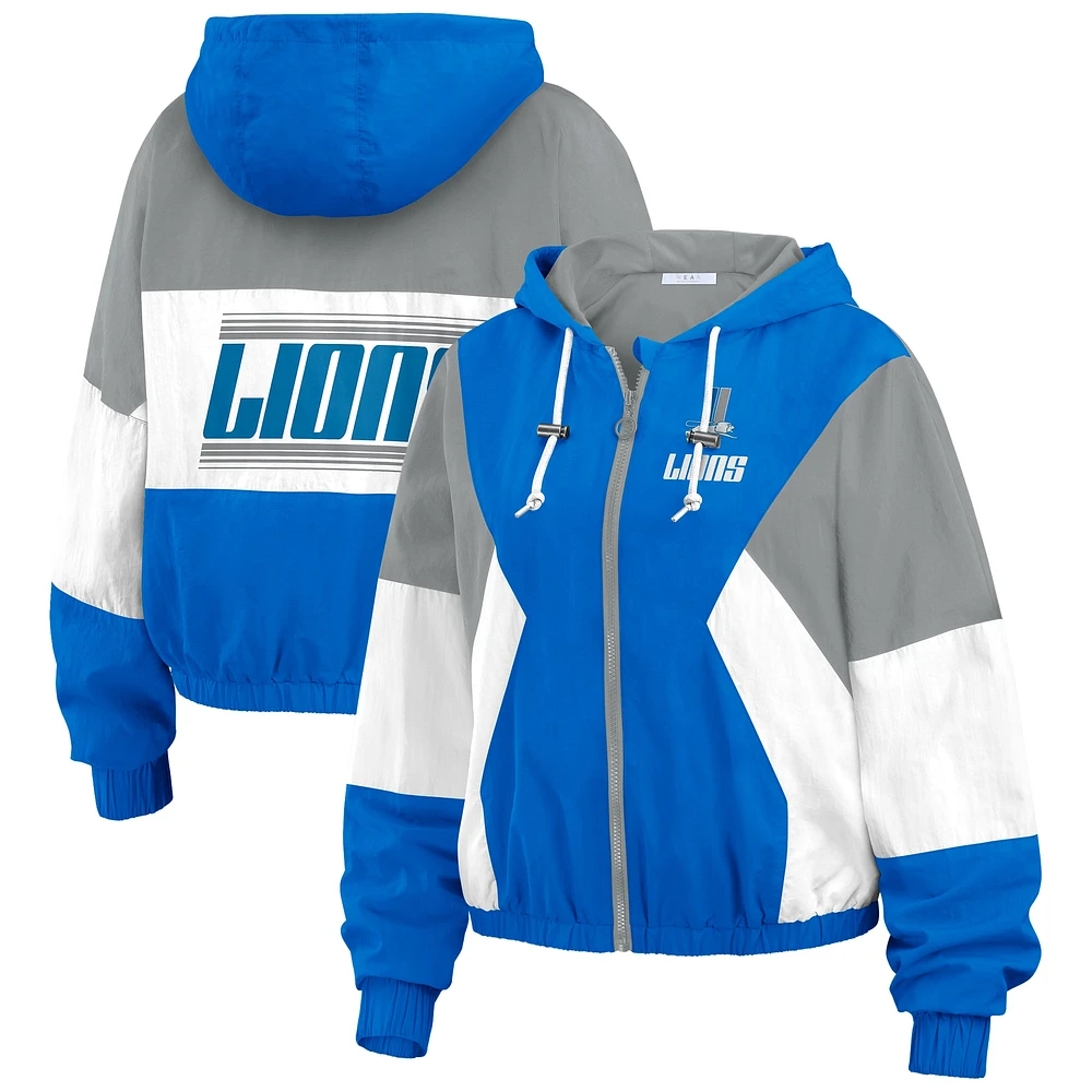 Women's WEAR by Erin Andrews Blue/Gray Detroit Lions Color Block Full-Zip Windbreaker Jacket