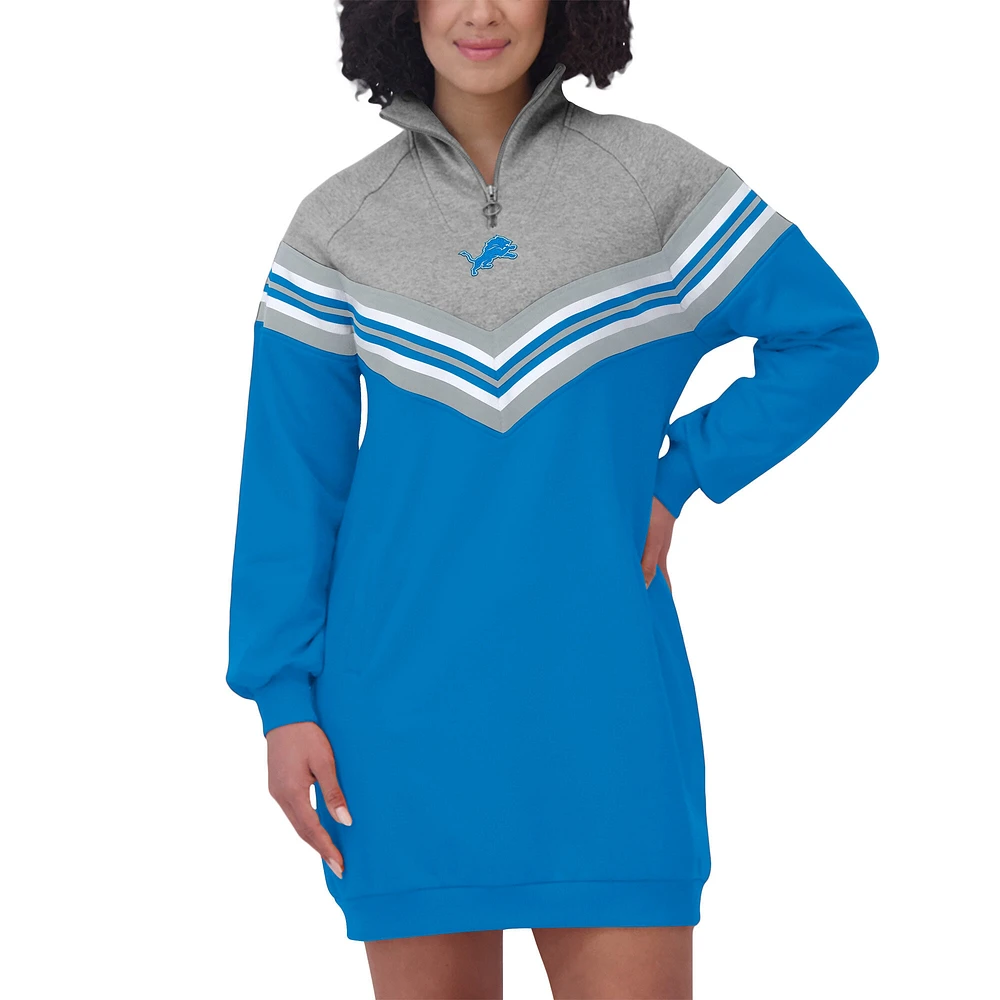 Women's WEAR by Erin Andrews  Blue/Heather Gray Detroit Lions Chevron Stripe Dress