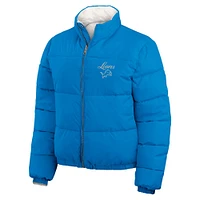 Women's WEAR by Erin Andrews  Blue/White Detroit Lions Reversible Cropped Full-Zip Puffer Jacket