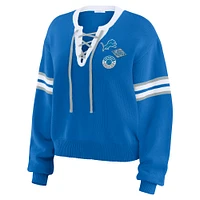 Women's WEAR by Erin Andrews Blue  Detroit Lions Lace-Up Sweater