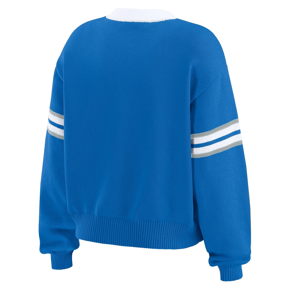 Women's WEAR by Erin Andrews Blue  Detroit Lions Lace-Up Sweater