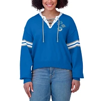 Women's WEAR by Erin Andrews Blue  Detroit Lions Lace-Up Sweater