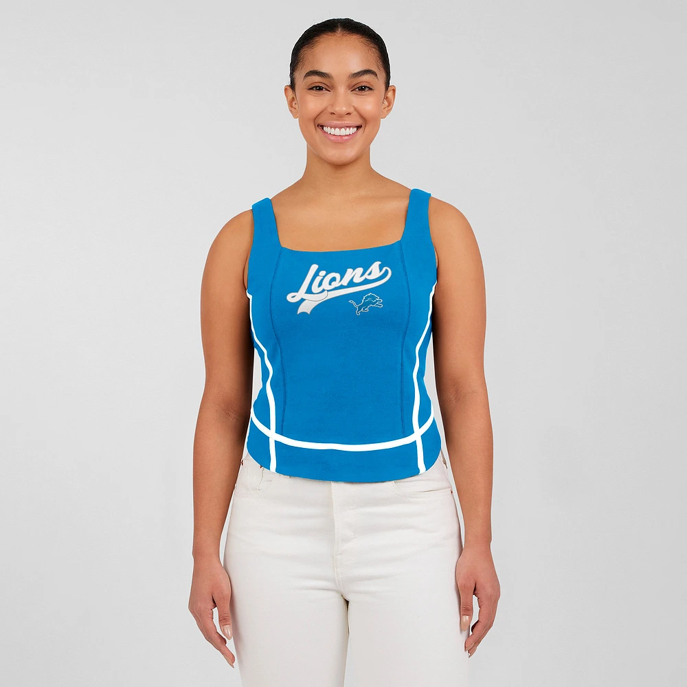 Débardeur à col carré bleu Detroit Lions pour femme WEAR by Erin Andrews