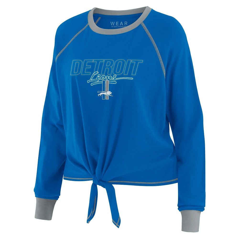 Women's WEAR by Erin Andrews Blue Detroit Lions Tie-Front Long Sleeve T-Shirt