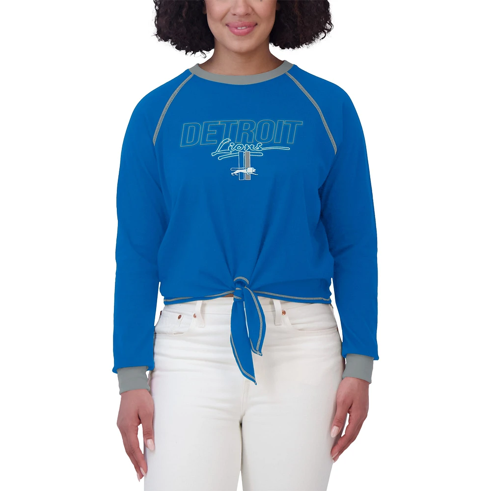 Women's WEAR by Erin Andrews Blue Detroit Lions Tie-Front Long Sleeve T-Shirt