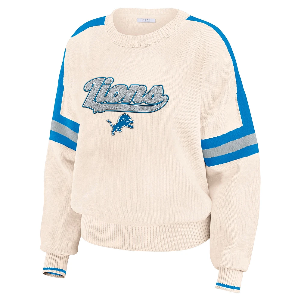 Women's WEAR by Erin Andrews  Cream Detroit Lions Stripe Pullover Sweater