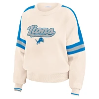 Women's WEAR by Erin Andrews  Cream Detroit Lions Stripe Pullover Sweater