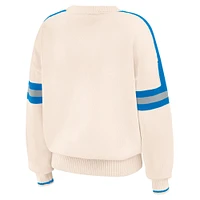 Women's WEAR by Erin Andrews  Cream Detroit Lions Stripe Pullover Sweater