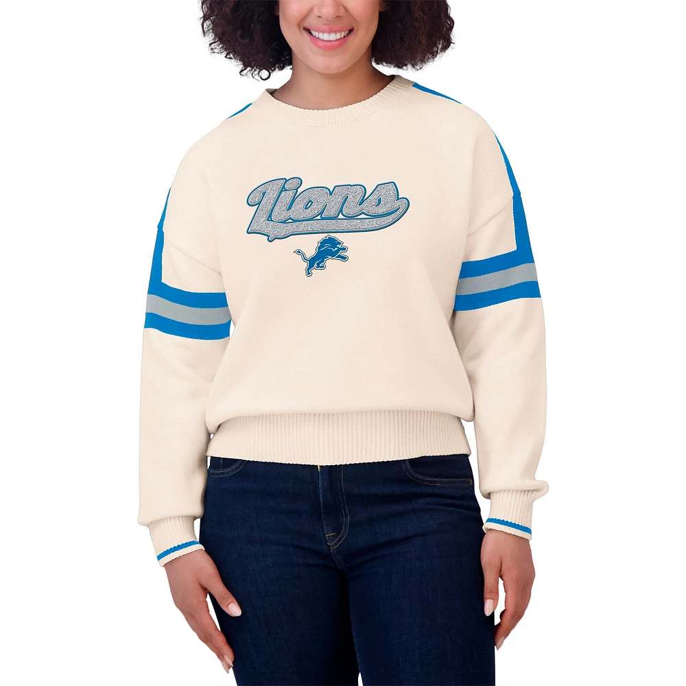 Women's WEAR by Erin Andrews  Cream Detroit Lions Stripe Pullover Sweater