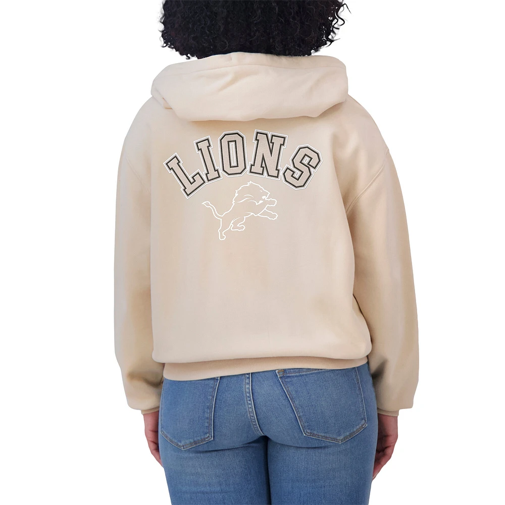 Sweat à capuche zippé ton sur pour femme WEAR by Erin Andrews Oatmeal Detroit Lions