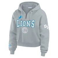 Women's WEAR by Erin Andrews Silver Detroit Lions Patch Quarter-Zip Pullover Hoodie