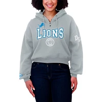 Women's WEAR by Erin Andrews Silver Detroit Lions Patch Quarter-Zip Pullover Hoodie