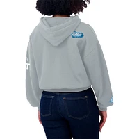 Women's WEAR by Erin Andrews Silver Detroit Lions Patch Quarter-Zip Pullover Hoodie