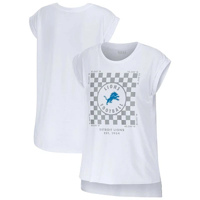 Women's WEAR by Erin Andrews White Detroit Lions Checker Muscle Tank Top