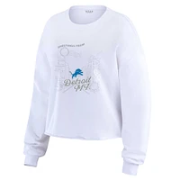 Women's WEAR by Erin Andrews White Detroit Lions Postcard Cropped Long Sleeve Top